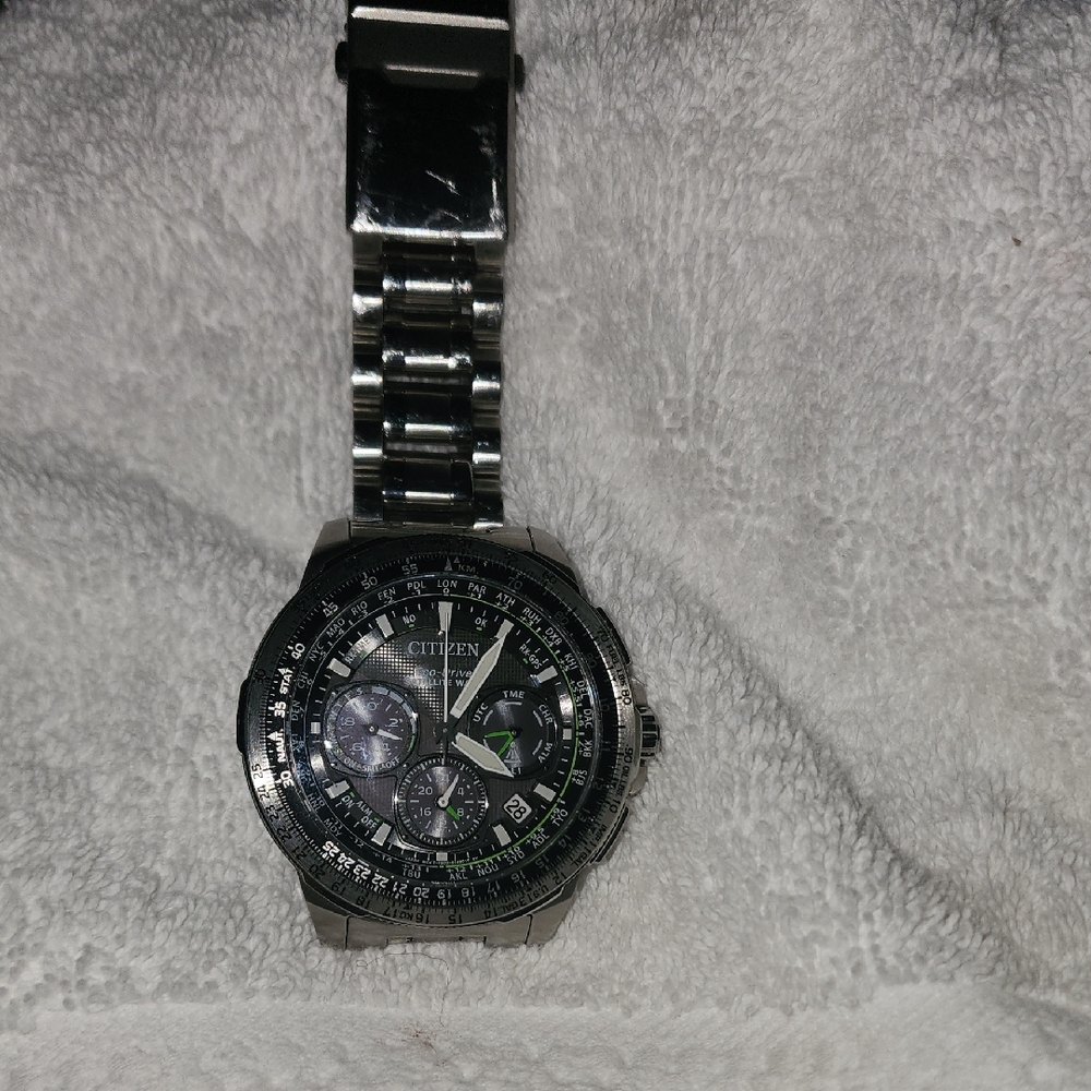 Citizen Silver and Black Watch with Green Accents